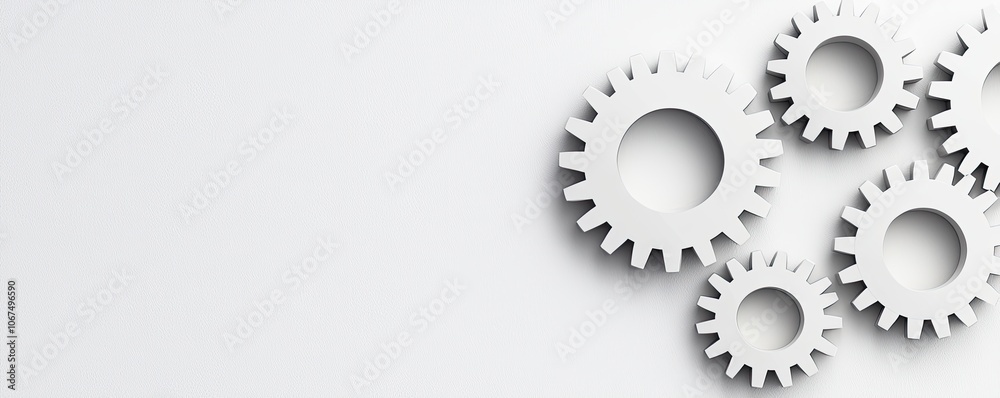 A minimalist arrangement of white gears against a light background, symbolizing mechanics and engineering concepts. A minimalist arrangement of white gears against a light background, symbolizing mechanics and engineering concepts.