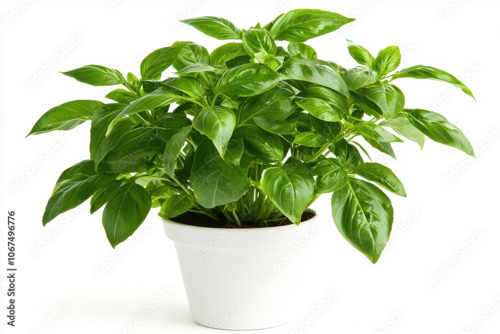 Stylized 3D Illustration of Thai Basil Plant in Pot