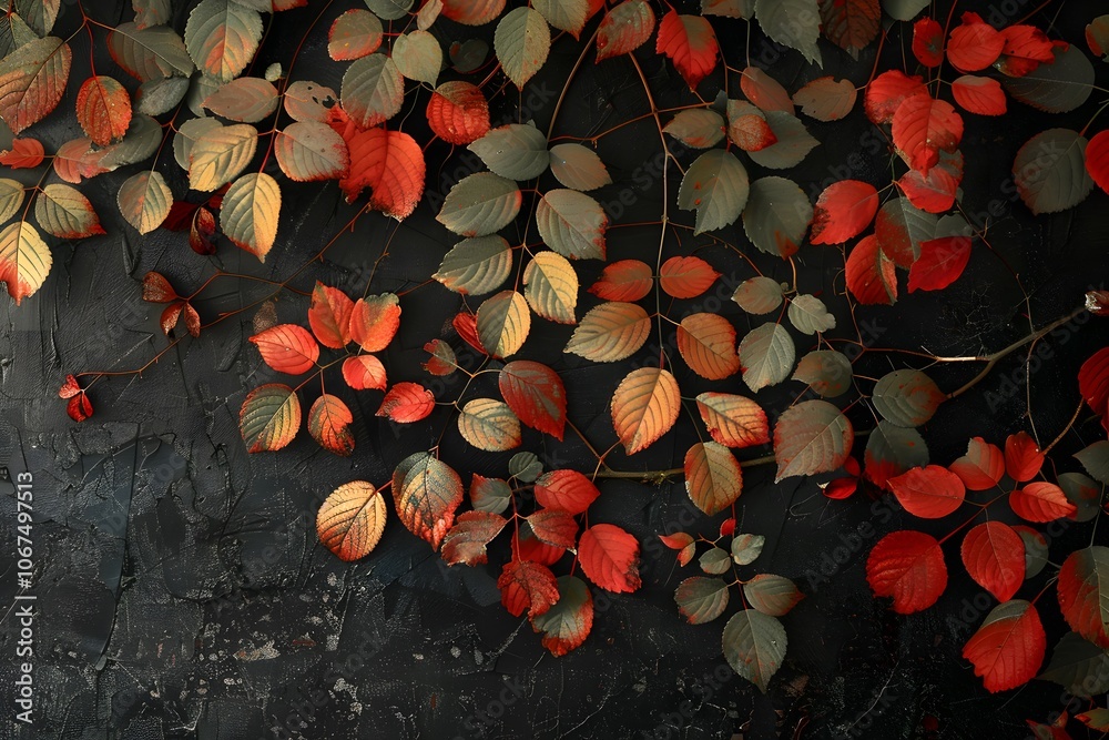 Vibrant Autumn Leaves Against a Dark Background Vibrant Autumn Leaves Against a Dark Background