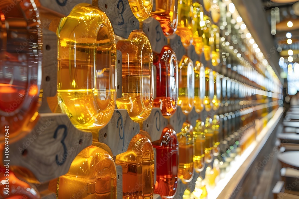 Vibrant Display of Colorful Bottles in a Modern Bar Setting Vibrant Display of Colorful Bottles in a Modern Bar Setting