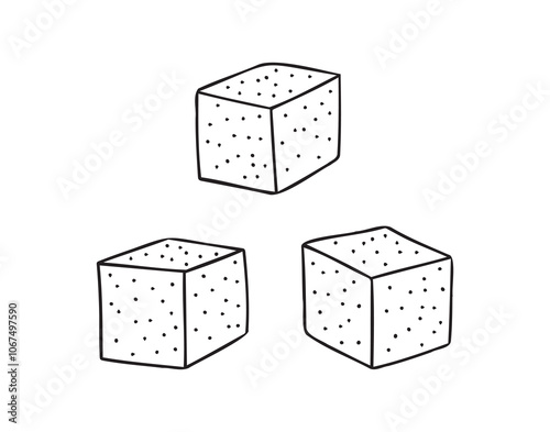 Outline hand drawn sugar cubes. Doodle sugar cubes sweet lump.