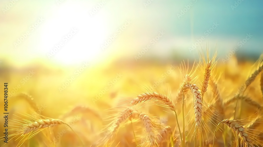 Naklejka premium A sunlit wheat field glowing in warm colors, symbolizing harvest and nature's bounty.