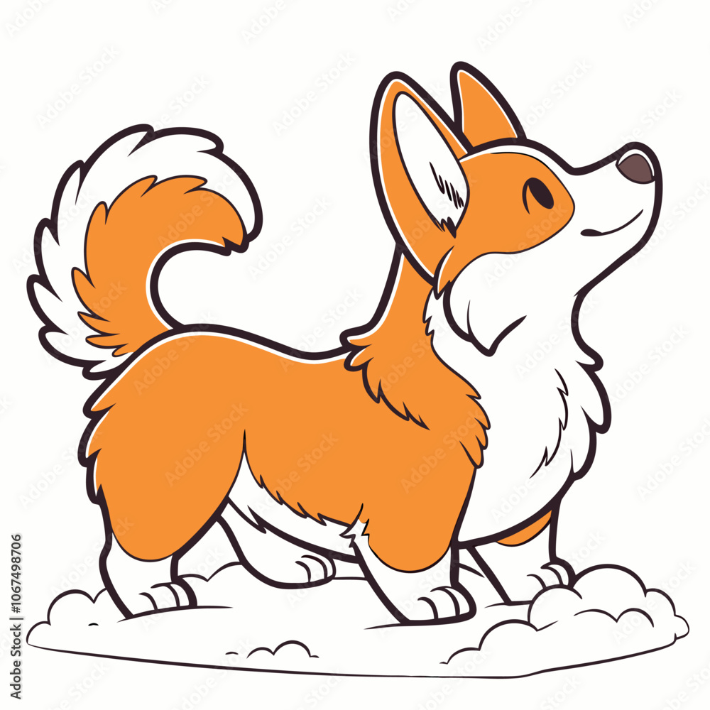 Fototapeta premium Cute corgi dog standing in a snowdrift vector illustration. Winter season