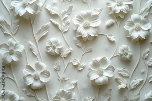 Elegant White Floral Relief Design on a Soft Background