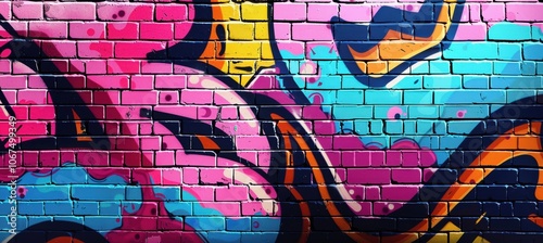 Obraz na płótnie Neon Graffiti Art Banner with Bold Colors and Brick Texture for Urban Design w salonie