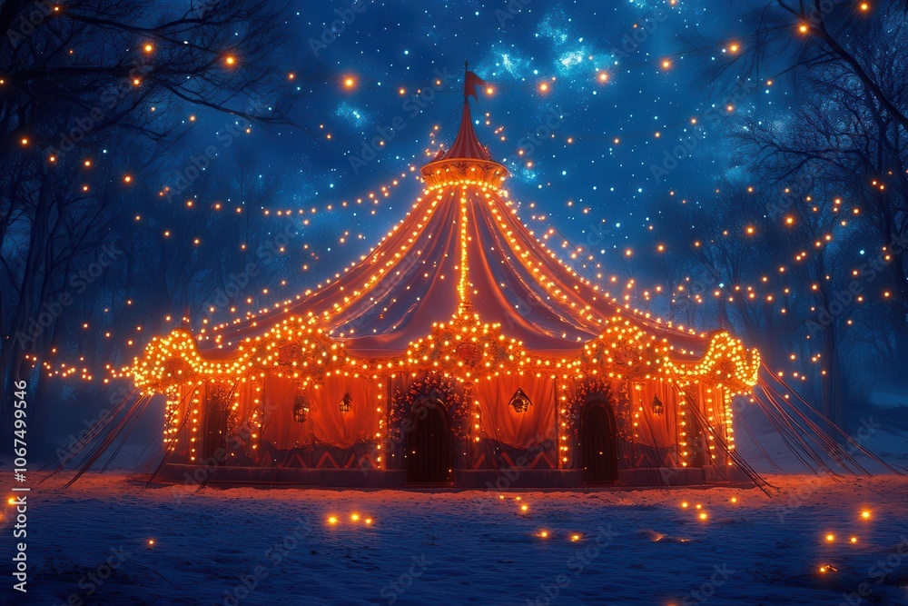 whimsical circus tent aglow with magical lights under a starry night sky creating an enchanting atmosphere filled with mystery and wonder inviting viewers into a fantasy world of delight whimsical circus tent aglow with magical lights under a starry night sky creating an enchanting atmosphere filled with mystery and wonder inviting viewers into a fantasy world of delight
