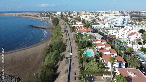 Playa de Ingles in Gran Canaria viewed from drone 