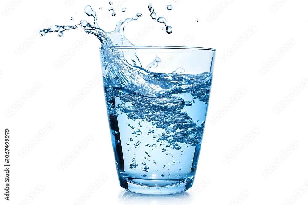 Glass of drink water with water splashing isolated on white background.
Glass of drink water with water splashing isolated on white background.