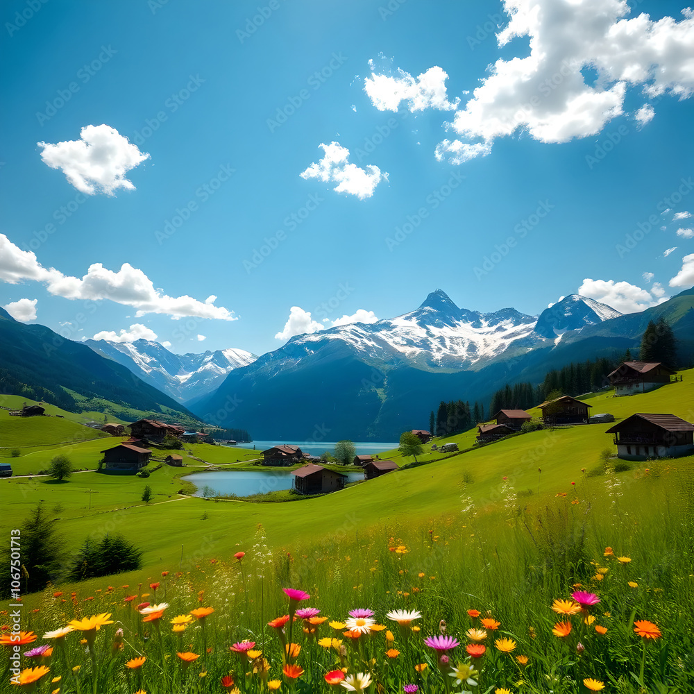 Fototapeta premium landscape with lake and mountains