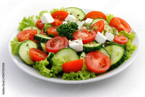 Table with delicious Greek salad Recipe