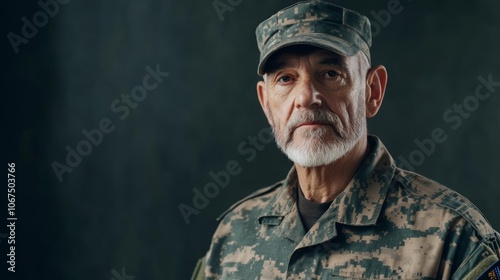 Mature Male Soldier in Camouflage Uniform