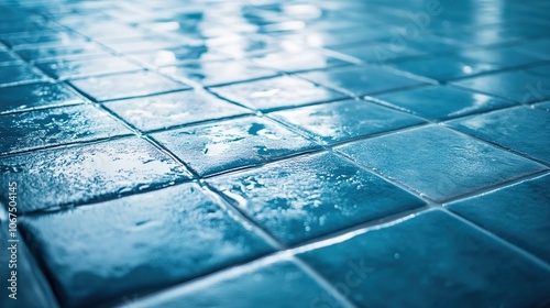 Wallpaper Mural Wet blue tiles with reflective surface Torontodigital.ca