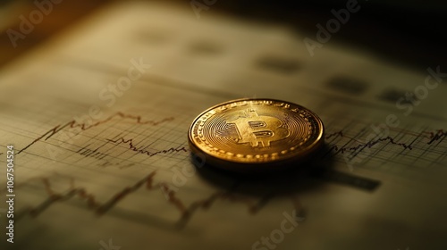 Business performance background with a rising stock chart, economic data, and financial trends, coin on stock chart  photo