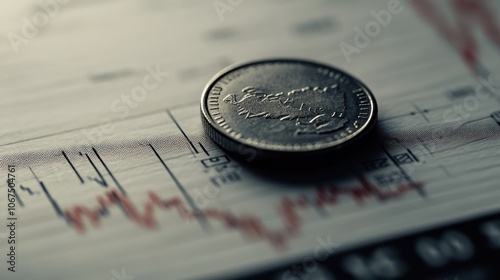 Business performance background with a rising stock chart, economic data, and financial trends, coin on stock chart  photo