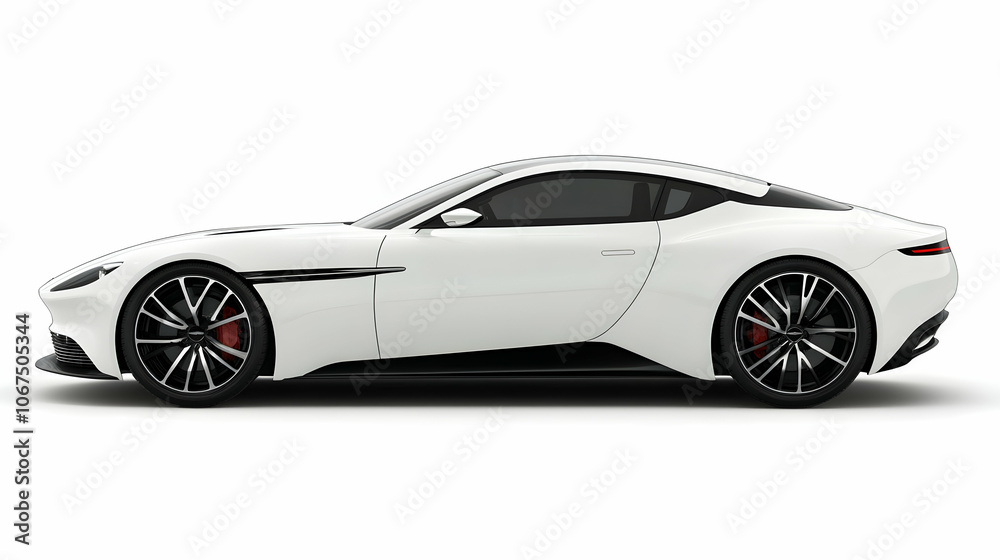 New white car isolated on a white background, showcasing sleek design    