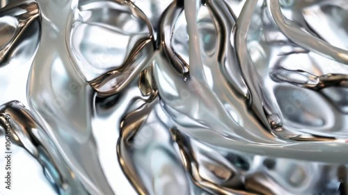 render of fluid metal shapes, twisted silver and shiny chrome