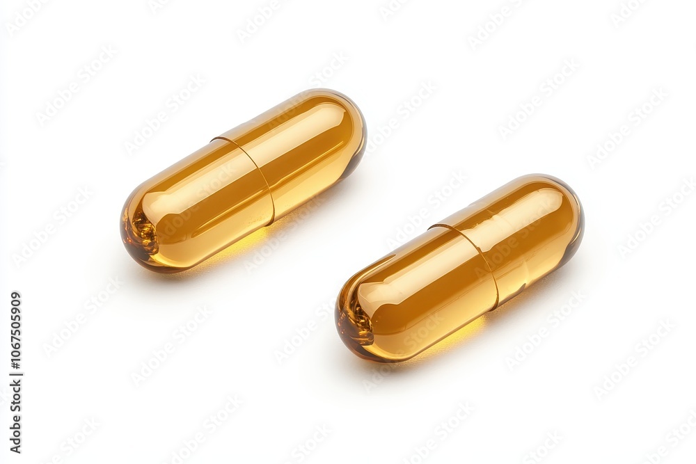 Three yellow oil soft gel capsules on white background Transparent cut out Three yellow oil soft gel capsules on white background Transparent cut out