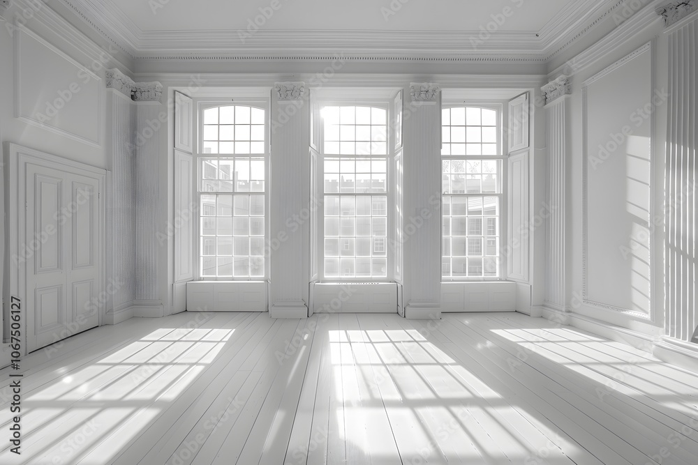 Bright and Airy Minimalist Room with Large Windows and Soft Shadows Bright and Airy Minimalist Room with Large Windows and Soft Shadows