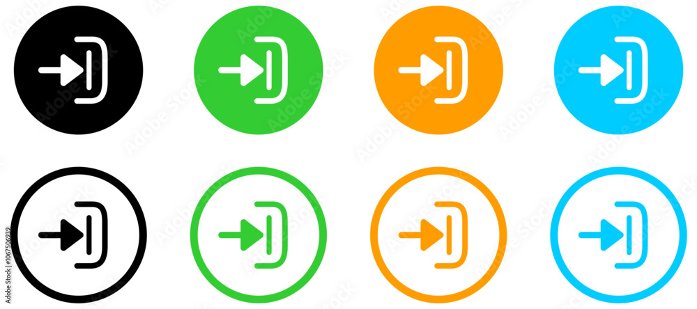 arrow Login account icon - Enter symbol, log in icon button - arrow and door icon entry symbols in filled, thin line, outline and stroke style for apps and website. arrow Login account icon - Enter symbol, log in icon button - arrow and door icon entry symbols in filled, thin line, outline and stroke style for apps and website.