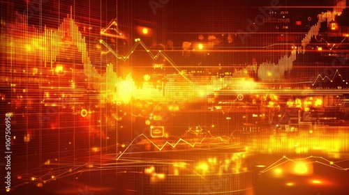 Business-themed background with a stock chart, corporate icons, and economic data, dynamic market trends  photo