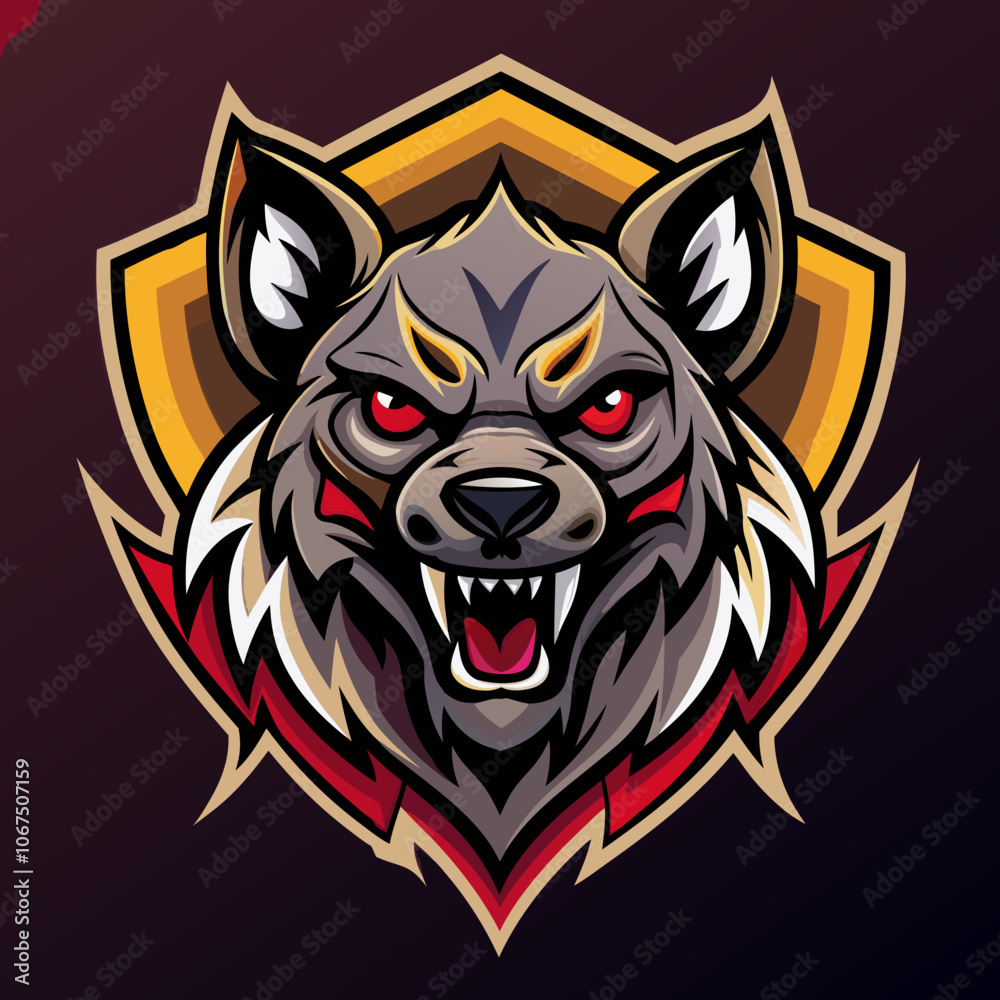 A fierce hyena esports logo featuring sharp features and intense colors, designed for competitive gaming teams and events