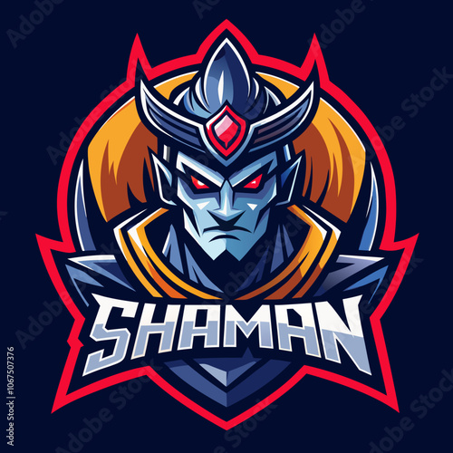 Esports logo of a shaman featuring a fierce character design with distinct colors and sharp detailing, ideal for gaming teams and competitions