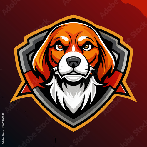 A dynamic esports logo featuring a fierce beagle design in a bold shield shape, showcasing creativity and vibrant colors