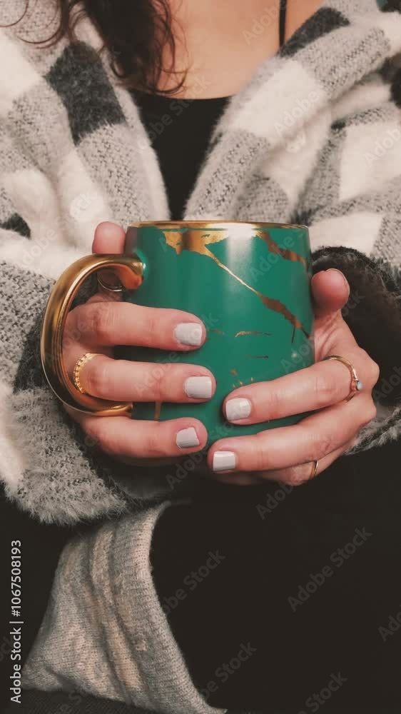 Young woman drinking on a cozy and comfy couch