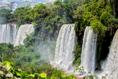 Waterfalls and trees at Iguazu Falls, Misiones, Argentina