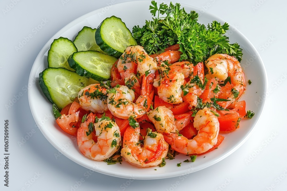 Top view of a shrimp and fresh vegetable salad Top view of a shrimp and fresh vegetable salad