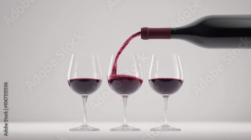 pouring red wine from the bottle into glasses