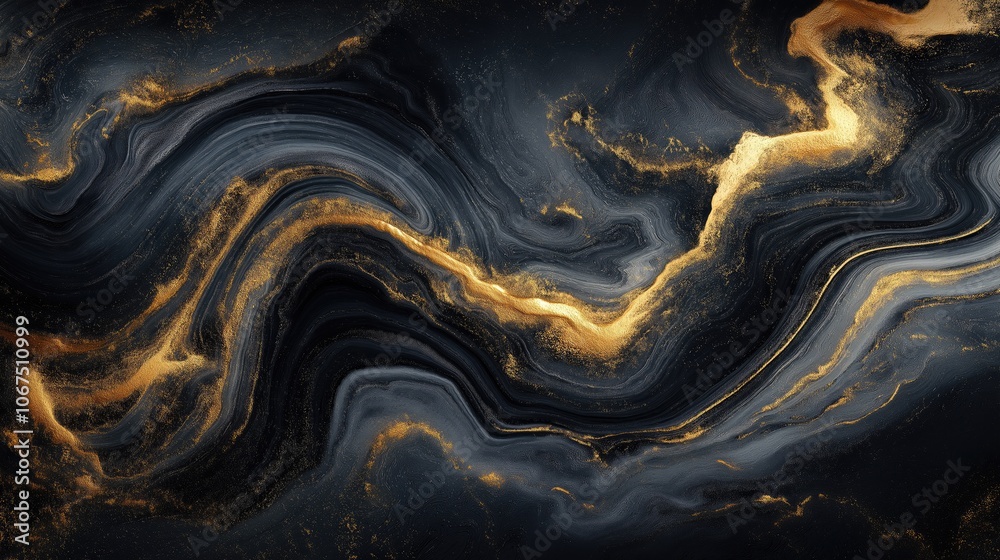 Obraz premium Luxury abstract swirl pattern of black, gray colors with golden streaks. Liquid art. Liquid swirl marble pattern.