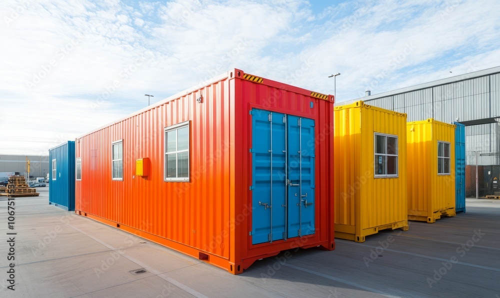 Colorful shipping containers on a loading dock Colorful shipping containers on a loading dock