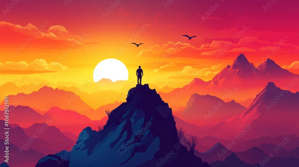 Silhouette of the man success on the peak of mountain,Sport and active life sunset landscape Silhouette of the man success on the peak of mountain,Sport and active life sunset landscape