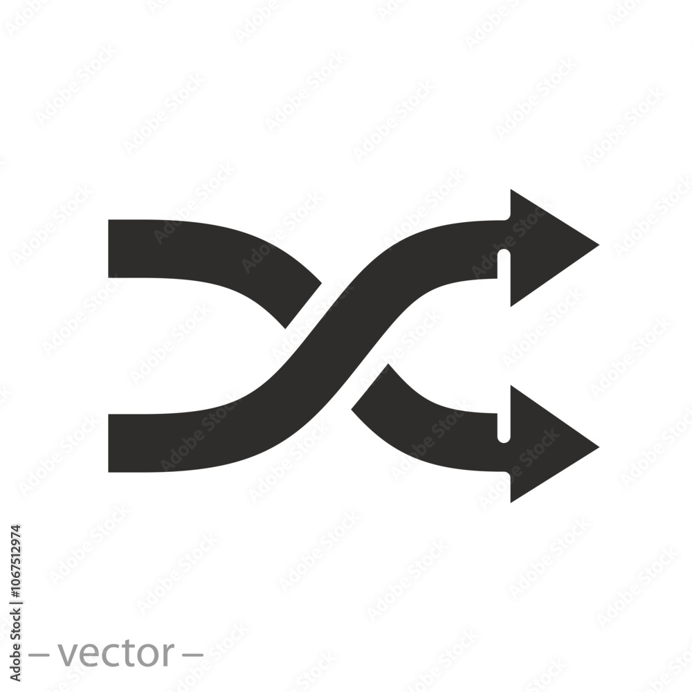 random shuffle playlist, arrow intersect icon, music mix concept, cross over play album, flat vector illustration random shuffle playlist, arrow intersect icon, music mix concept, cross over play album, flat vector illustration