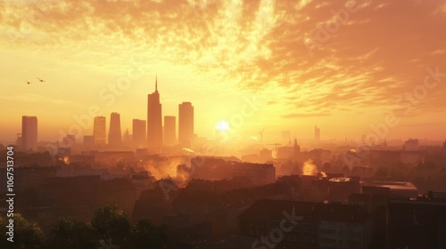 The city skyline of Essen under the sunset