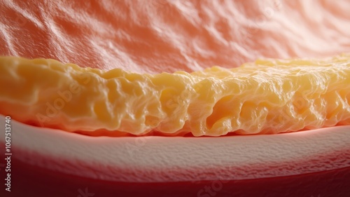 Close-up of juicy orange flesh and rind, vibrant colors and textures. photo