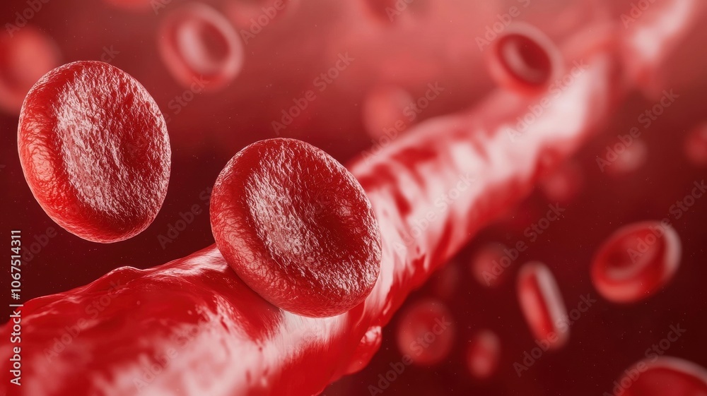 Fototapeta premium Red blood cells flowing in bloodstream, isolated on white background