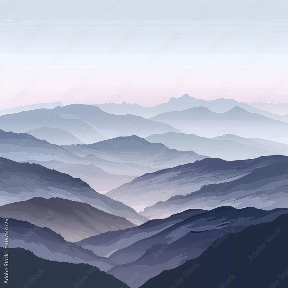 Vector illustration of mountains, ridge in the morning haze, panoramic view Vector illustration of mountains, ridge in the morning haze, panoramic view