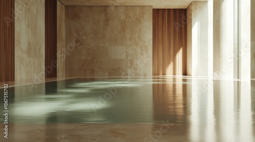 A calm indoor pool basked in soft natural light streaming in through large windows, surrounded by minimalist design, offering year-round relaxation and luxury. photo