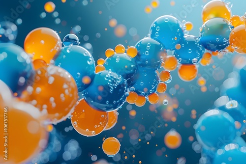 Vibrant Molecular Structure with Blue and Orange Spheres in a Dynamic Background