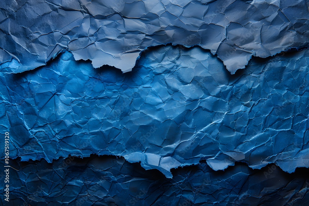 Fototapeta premium Textured Blue Paper Background with Crumpled Layers
