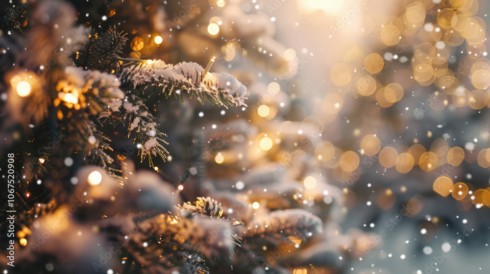 christmas tree branches with garland lights, copy space christmas tree branches with garland lights, copy space