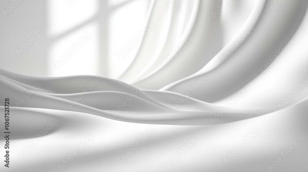 Obraz premium Abstract white studio background for product presentation. Empty room with shadows of window. Display product with blurred backdrop. Soft focus