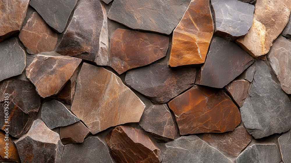 A rustic stone wall made of assorted brown rocks presents a natural, textured design, symbolizing strength and resilience through earthy aesthetics. A rustic stone wall made of assorted brown rocks presents a natural, textured design, symbolizing strength and resilience through earthy aesthetics.