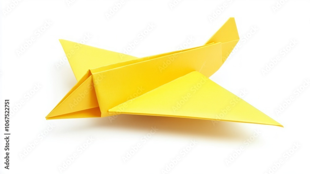 Yellow Origami Airplane Model on White Background Yellow Origami Airplane Model on White Background