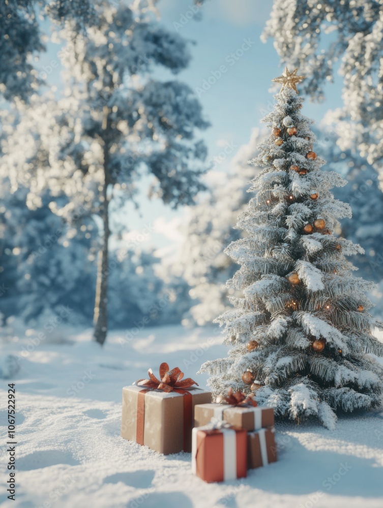Christmas Tree with Presents in Snow Christmas Tree with Presents in Snow