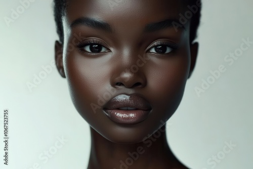 Young woman with radiant black skin model isolated on white