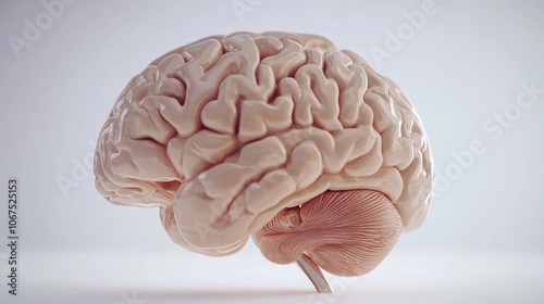 Human brain with detailed structure and lobes, isolated on white, medical accuracy, educational illustration