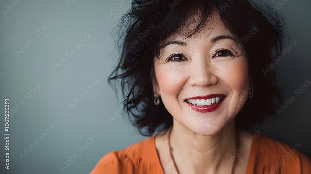 Mature Asian woman smile happy face portrait